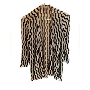 Chico's Black and Cream Wavy Open-Front Cardigan